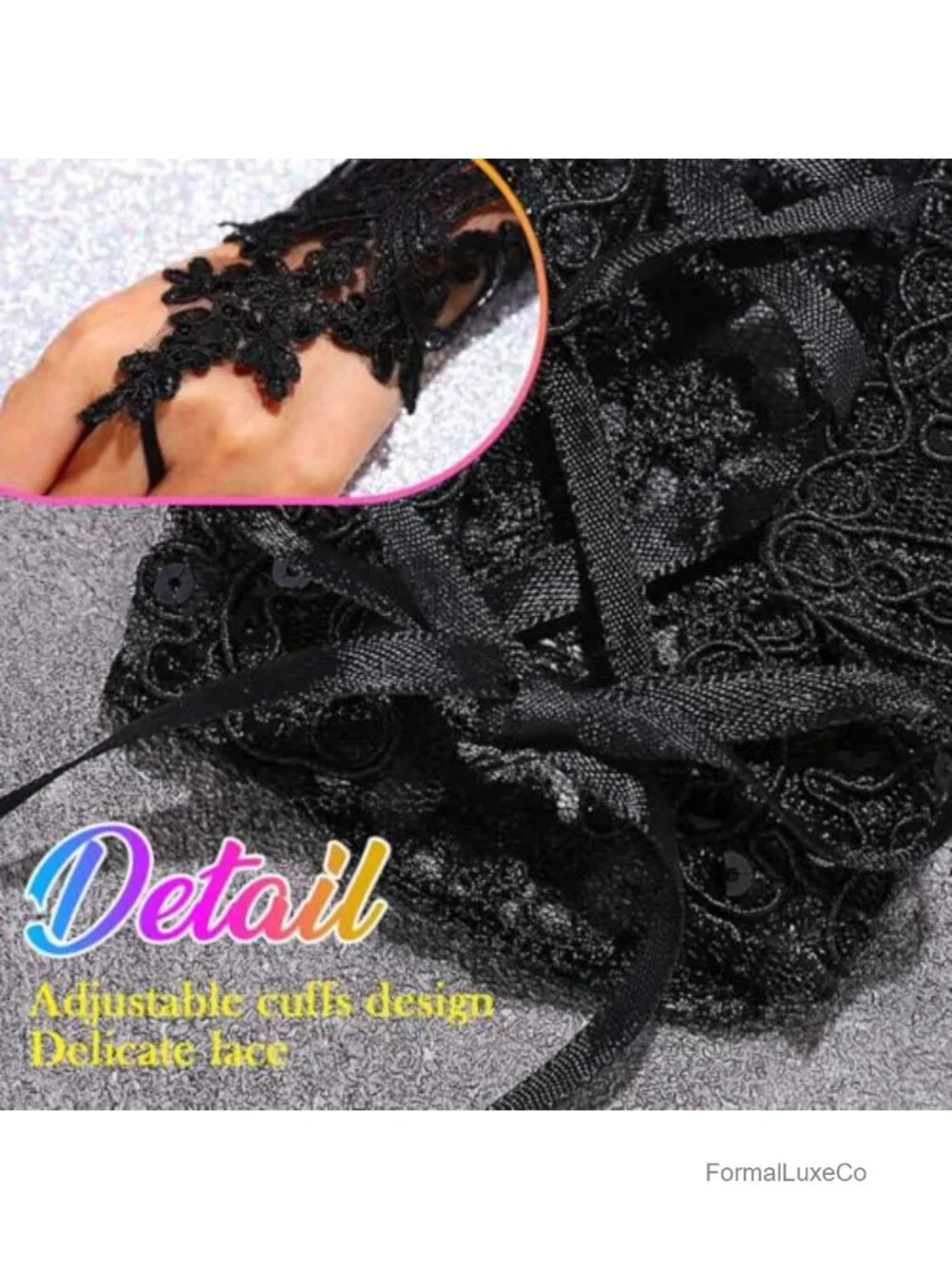 Vintage Lace Fingerless Gloves with Sequins for Wedding, Prom, Halloween